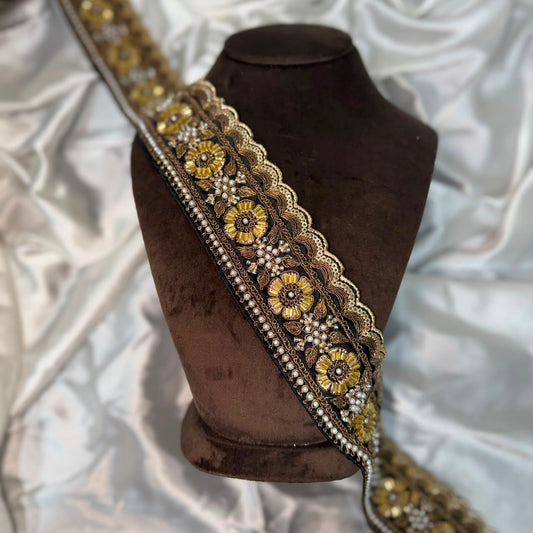 Premium Black Handcrafted Zardozi Lace Trim for Bridal Wear