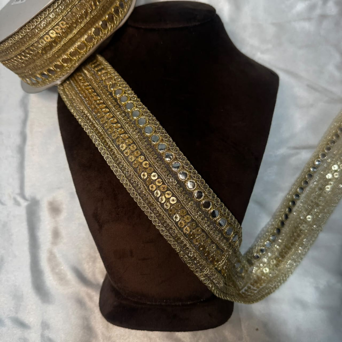 Antique Gold Sequence Work Embroidered Lace Border