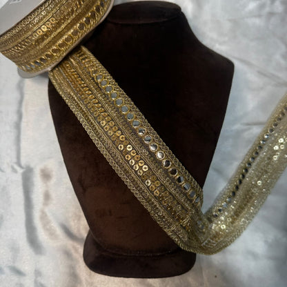 Antique Gold Sequence Work Embroidered Lace Border
