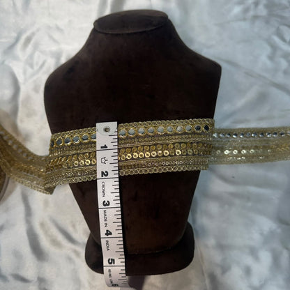 Antique Gold Sequence Work Embroidered Lace Border