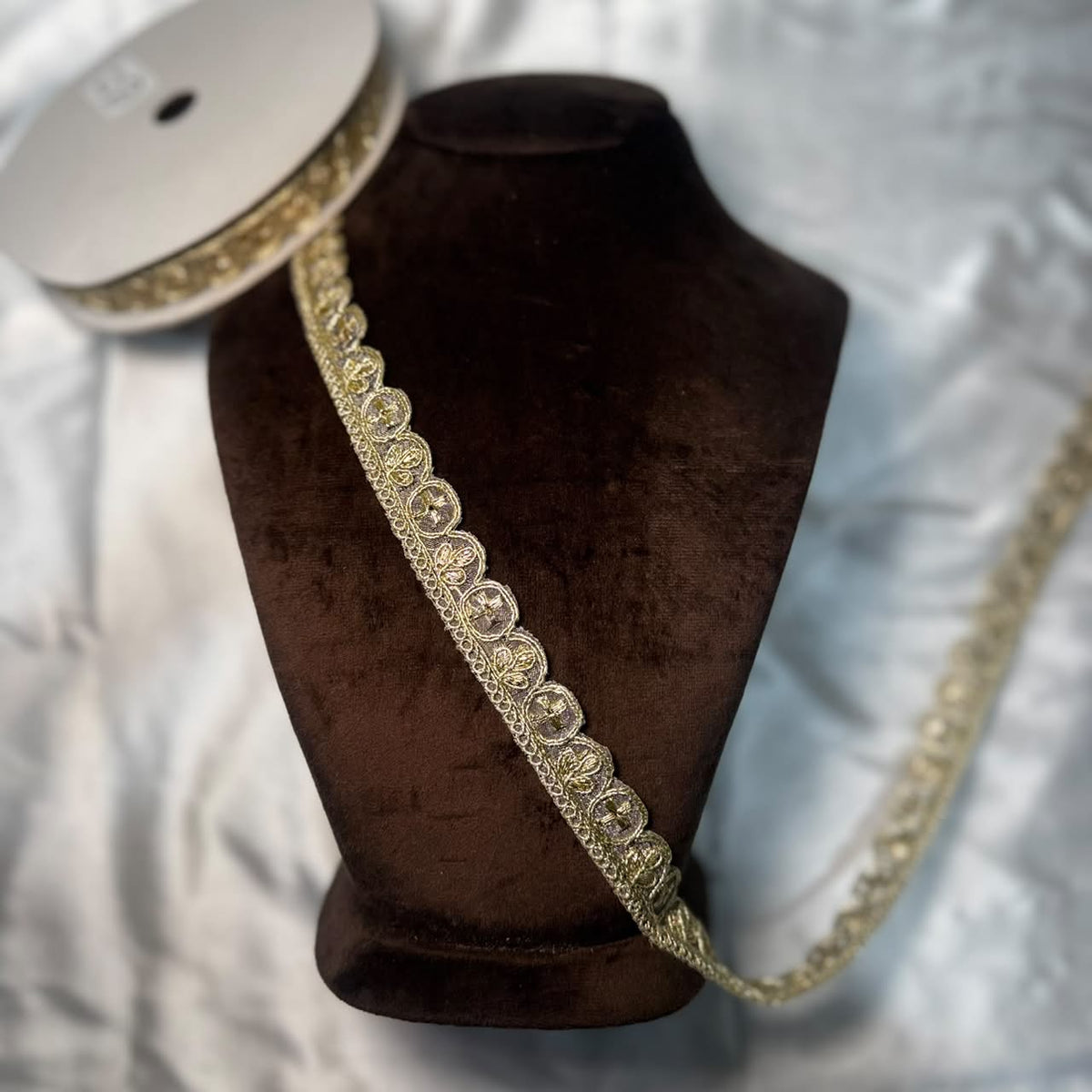 Light Golden Leaf and Flower Embroidered Lace