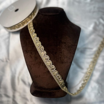 Light Golden Leaf and Flower Embroidered Lace