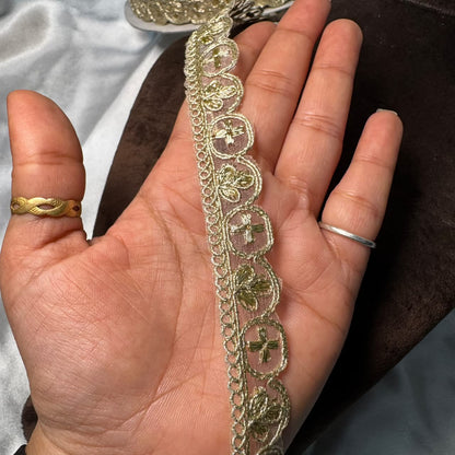 Light Golden Leaf and Flower Embroidered Lace