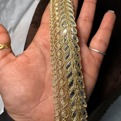 Antique Gold Leaf Design Embroidered Lace Border