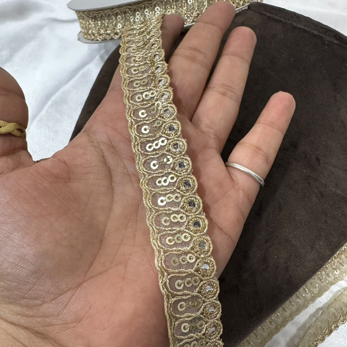 Designer Golden Sequin Work Border Lace