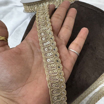 Designer Golden Sequin Work Border Lace