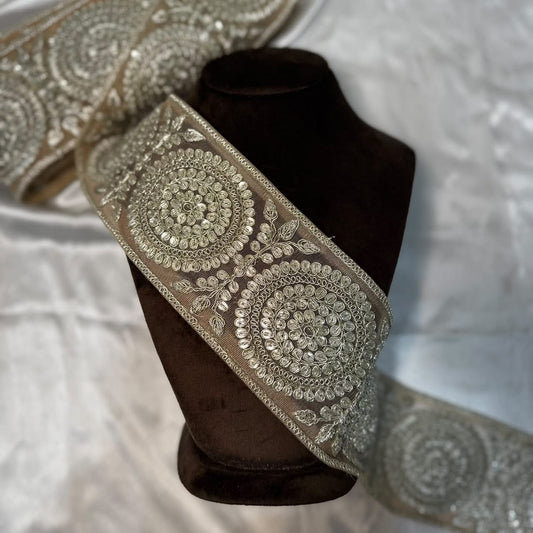Premium Silver Floral Embellished Designer Lace