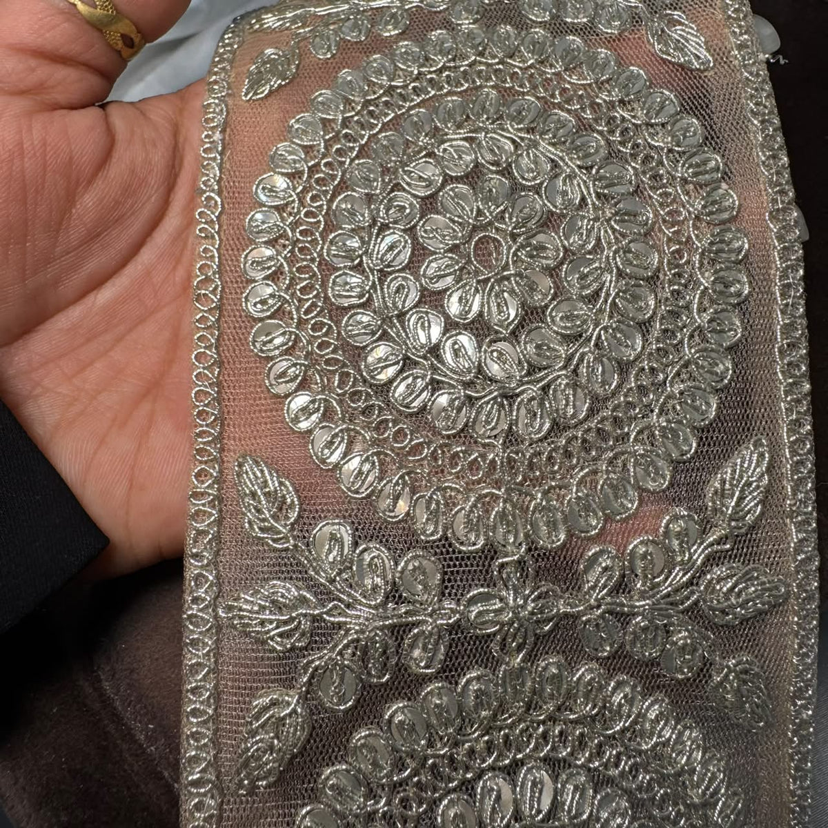 Premium Silver Floral Embellished Designer Lace