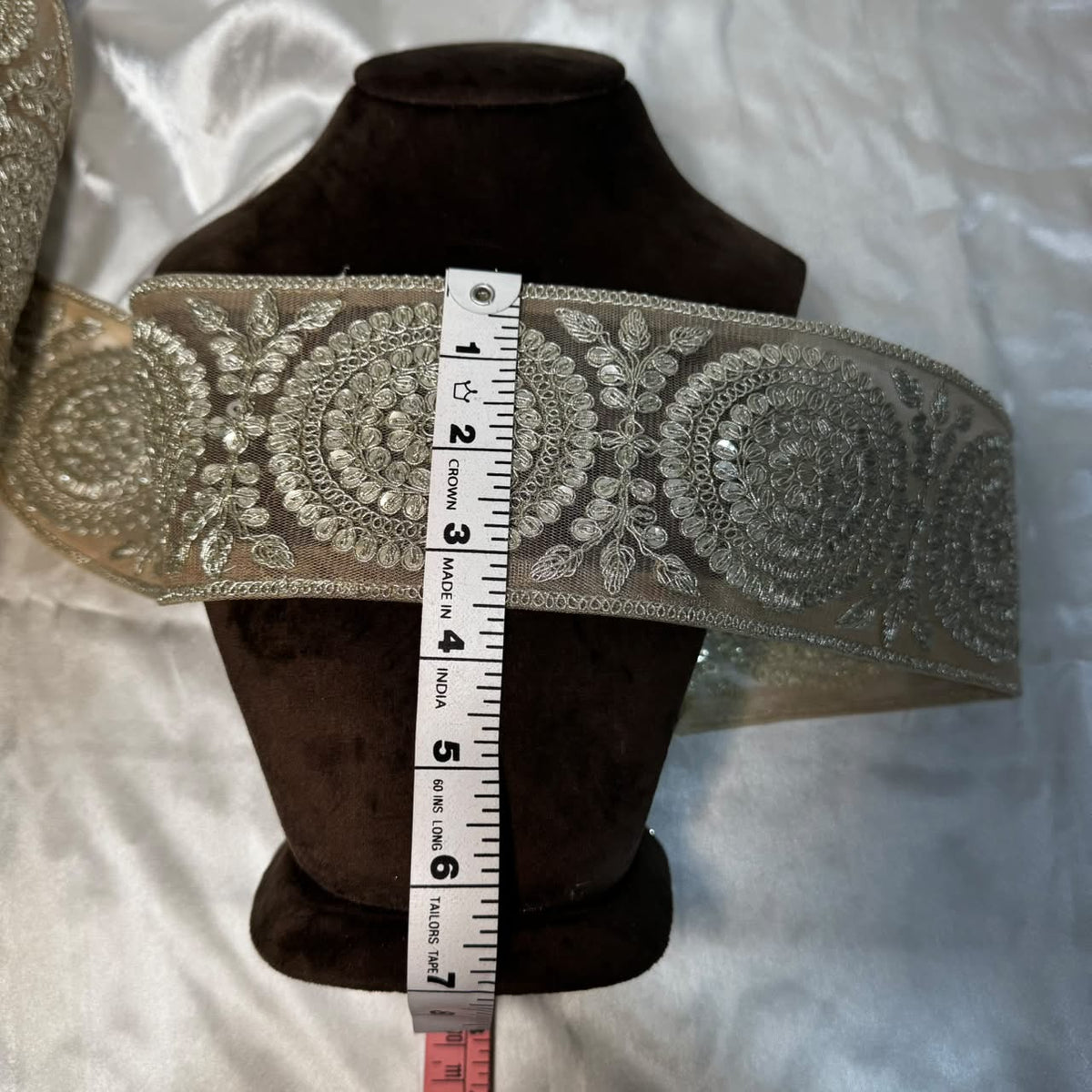 Premium Silver Floral Embellished Designer Lace