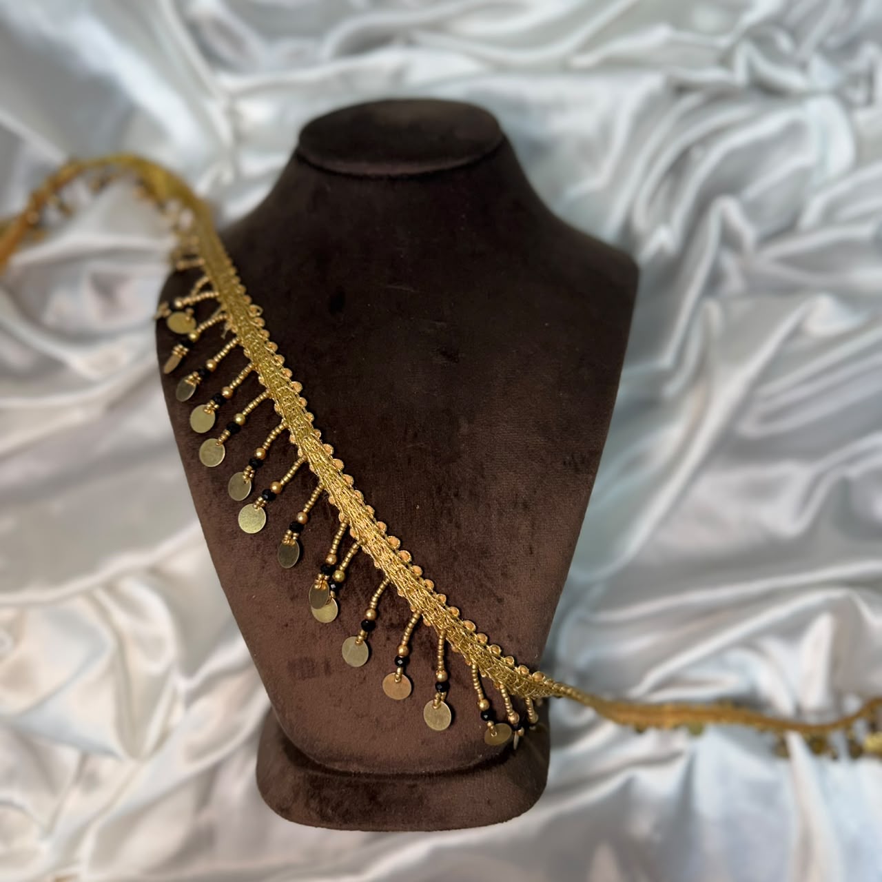 Metal coin and beads work Tassel Lace Border