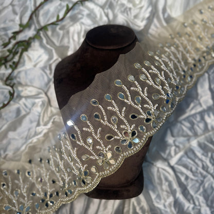 Mirror and Pearl work Net Base Mirror work Lace