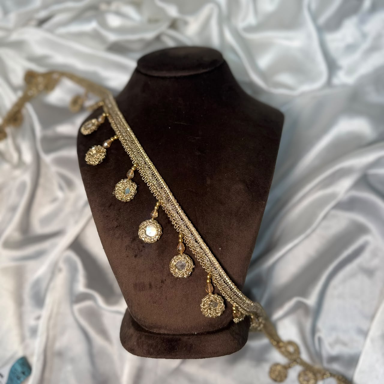 Premium Gold Mirror Dangle Embroidered Lace Border