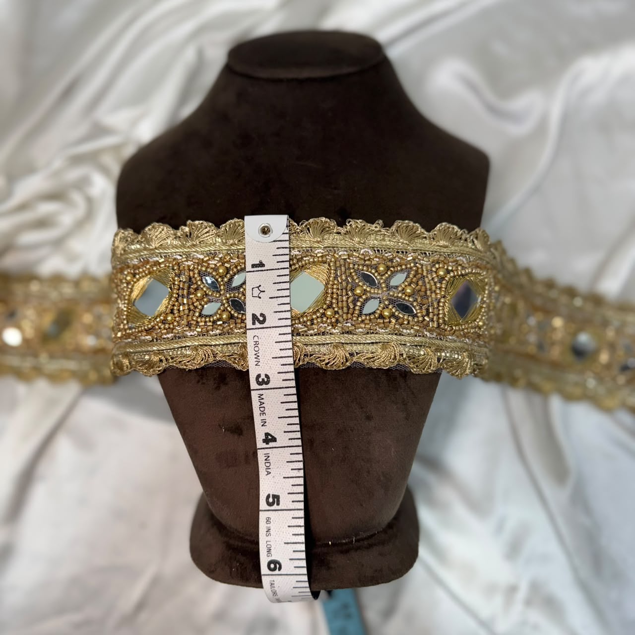 Traditional Gold Mirror Work Embroidered Lace Trim