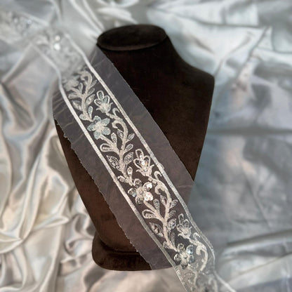 Premium White Sequin Flower Lace Border