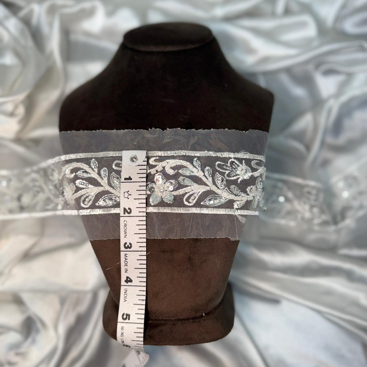 Premium White Sequin Flower Lace Border