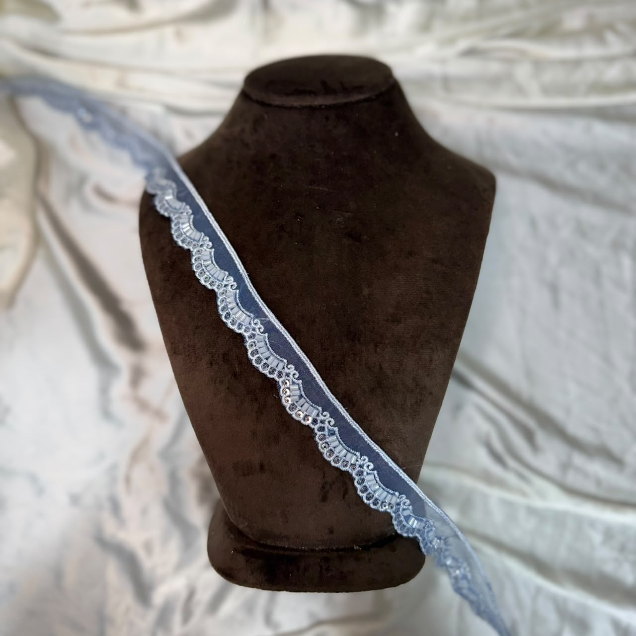 Designer Floral Organza Beads Embroidered Lace Border