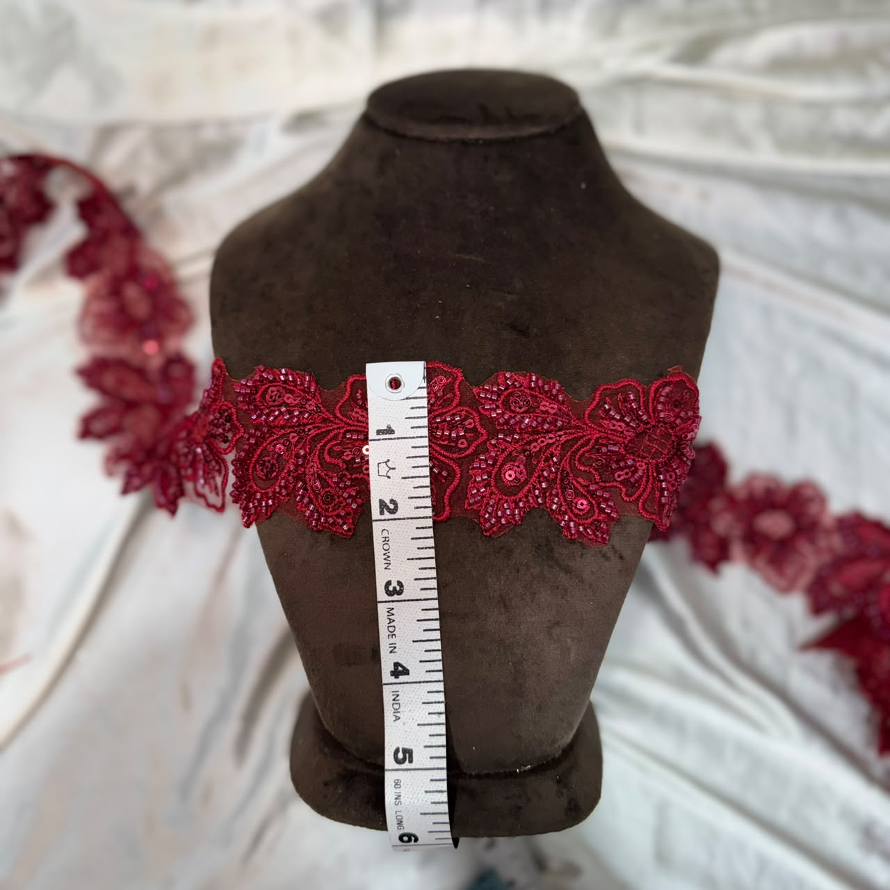 Elegant Floral Beads work Embroidered Organza Lace