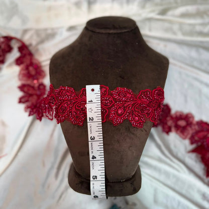 Elegant Floral Beads work Embroidered Organza Lace