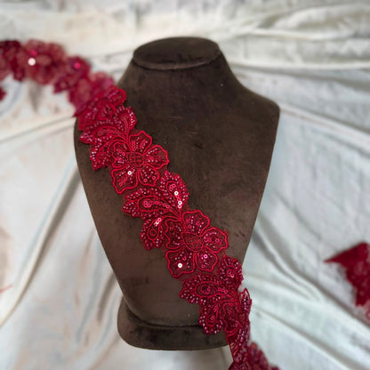 Elegant Floral Beads work Embroidered Organza Lace