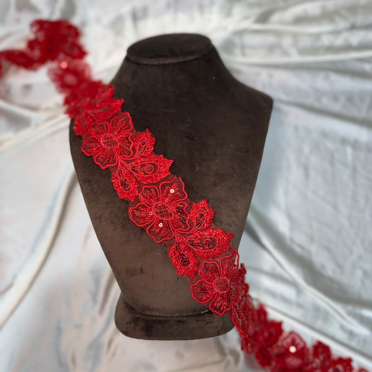 Elegant Floral Beads work Embroidered Organza Lace