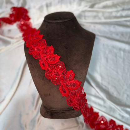 Elegant Floral Beads work Embroidered Organza Lace