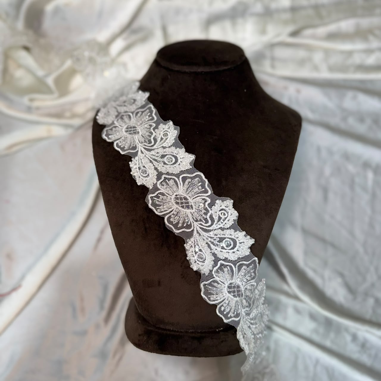 Elegant Floral Beads work Embroidered Organza Lace