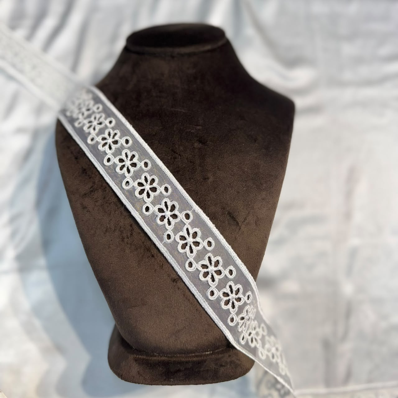 Designer White Floral Cutwork Lace Trim