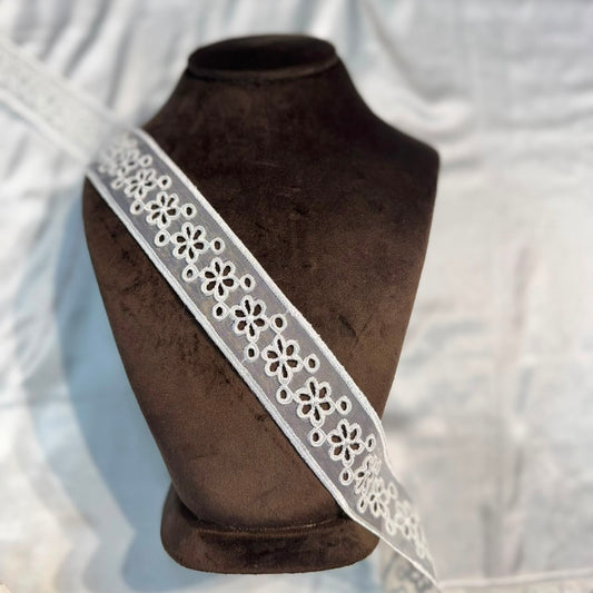 Designer White Floral Cutwork Lace Trim