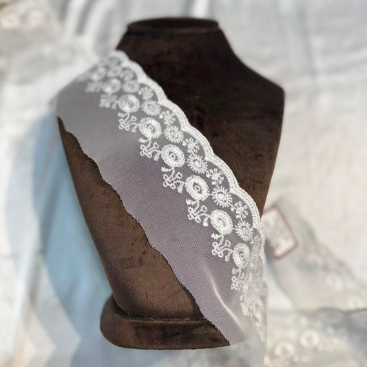 Soft White Floral Net Lace Border