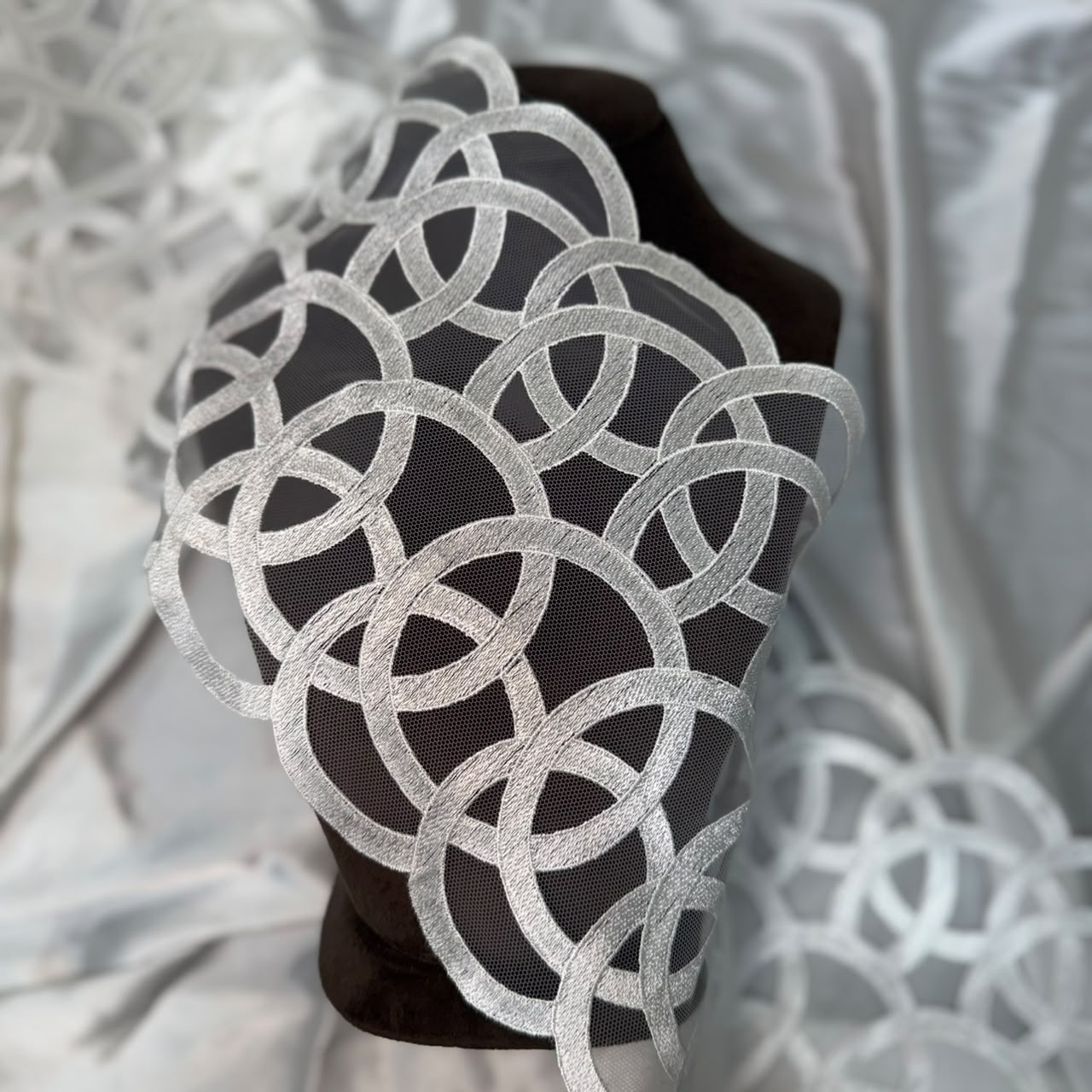 Premium White Abstract Circle Pattern Lace