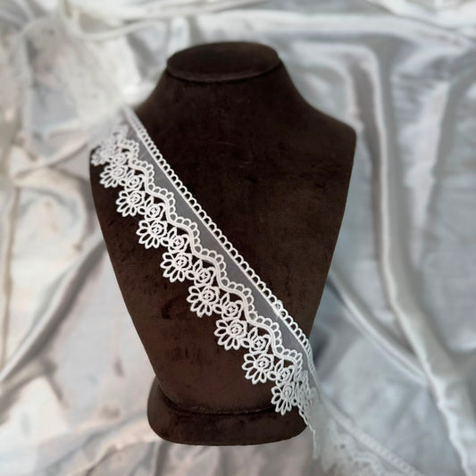 Designer White Floral Organza Lace Trim