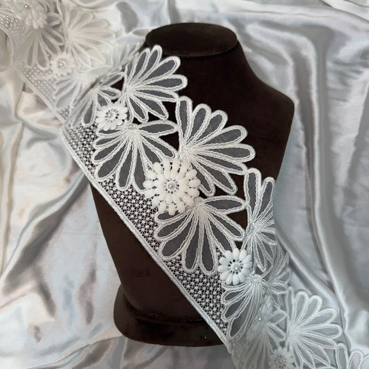 Elegant White Floral Cutwork Lace Border