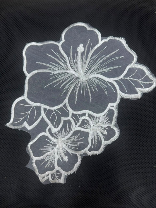 White flower Beads work Patch (1 Piece)