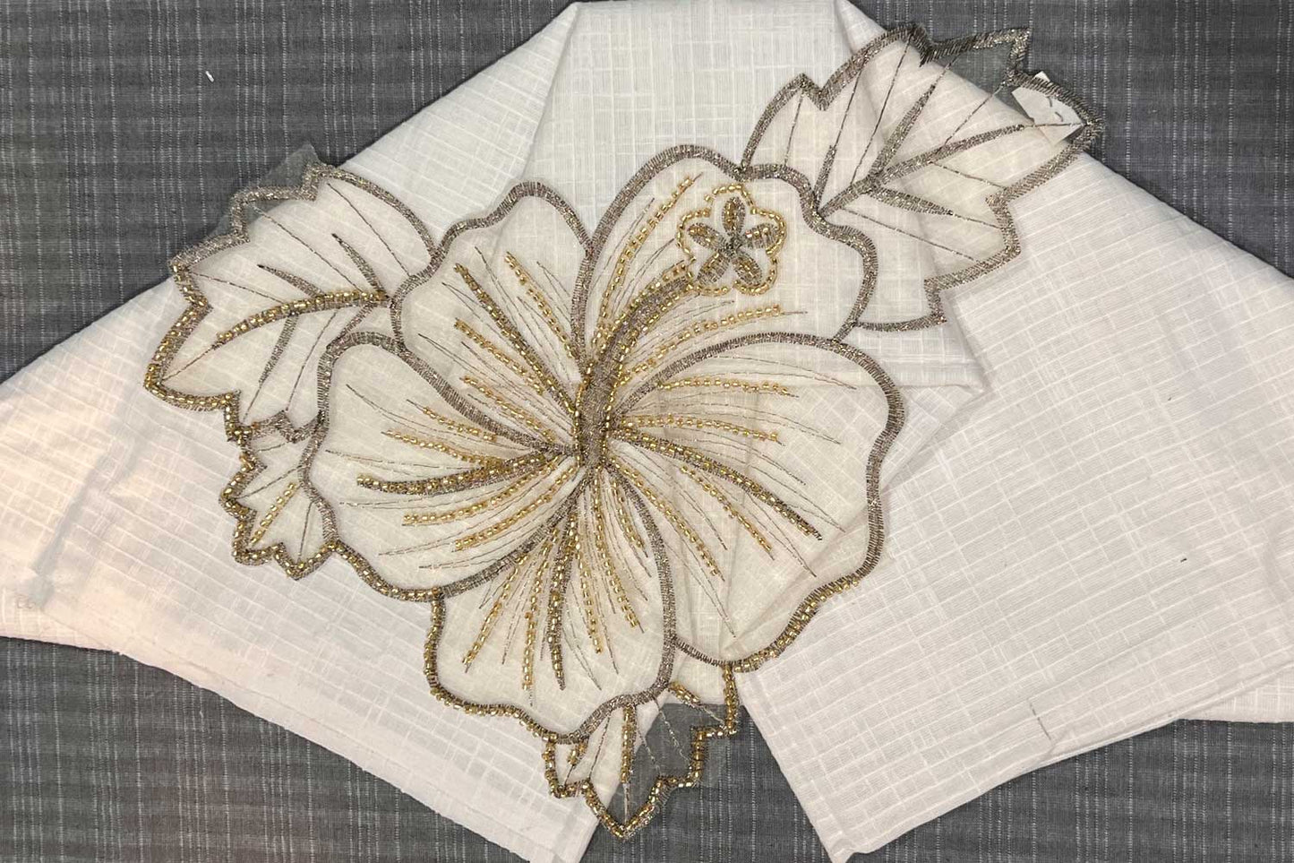 Organza Flower with Beads Work for Dress Gowns Tops