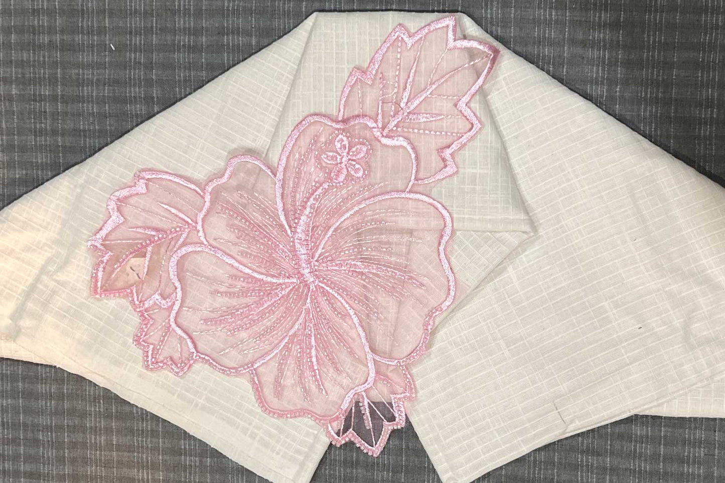 Organza Flower with Beads Work for Dress Gowns Tops