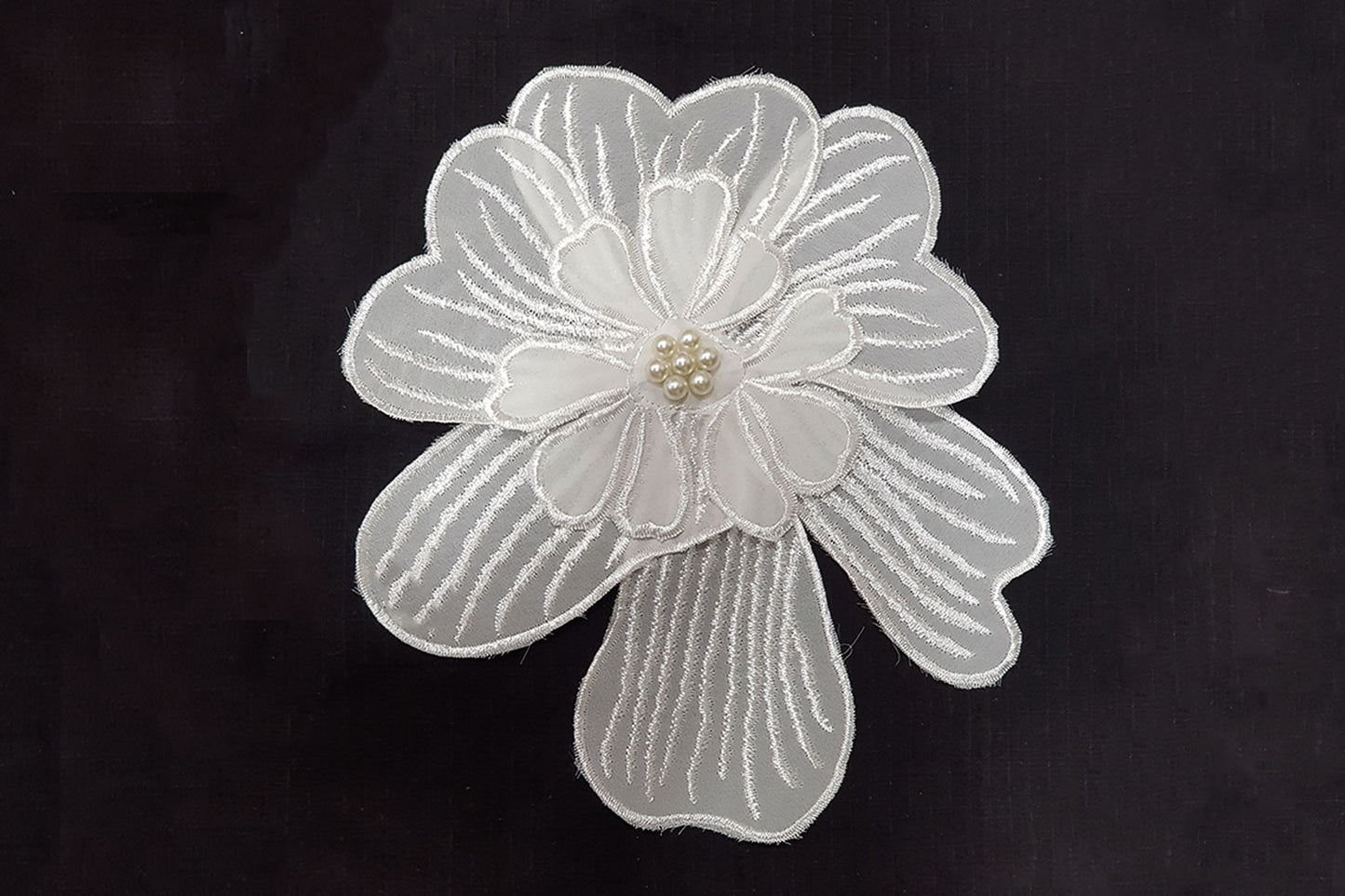 Cotton Flower with Beads Work Patch Applique (1 piece)