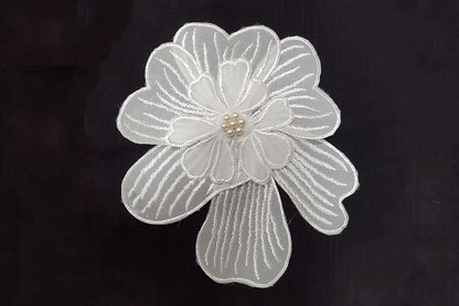 Cotton Flower with Beads Work Patch Applique (1 piece)