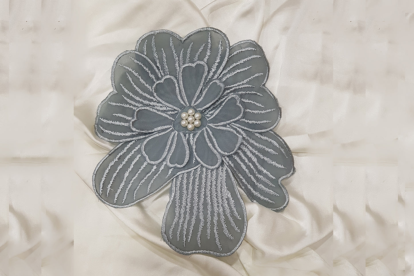 Cotton Flower with Beads Work Patch Applique (1 piece)