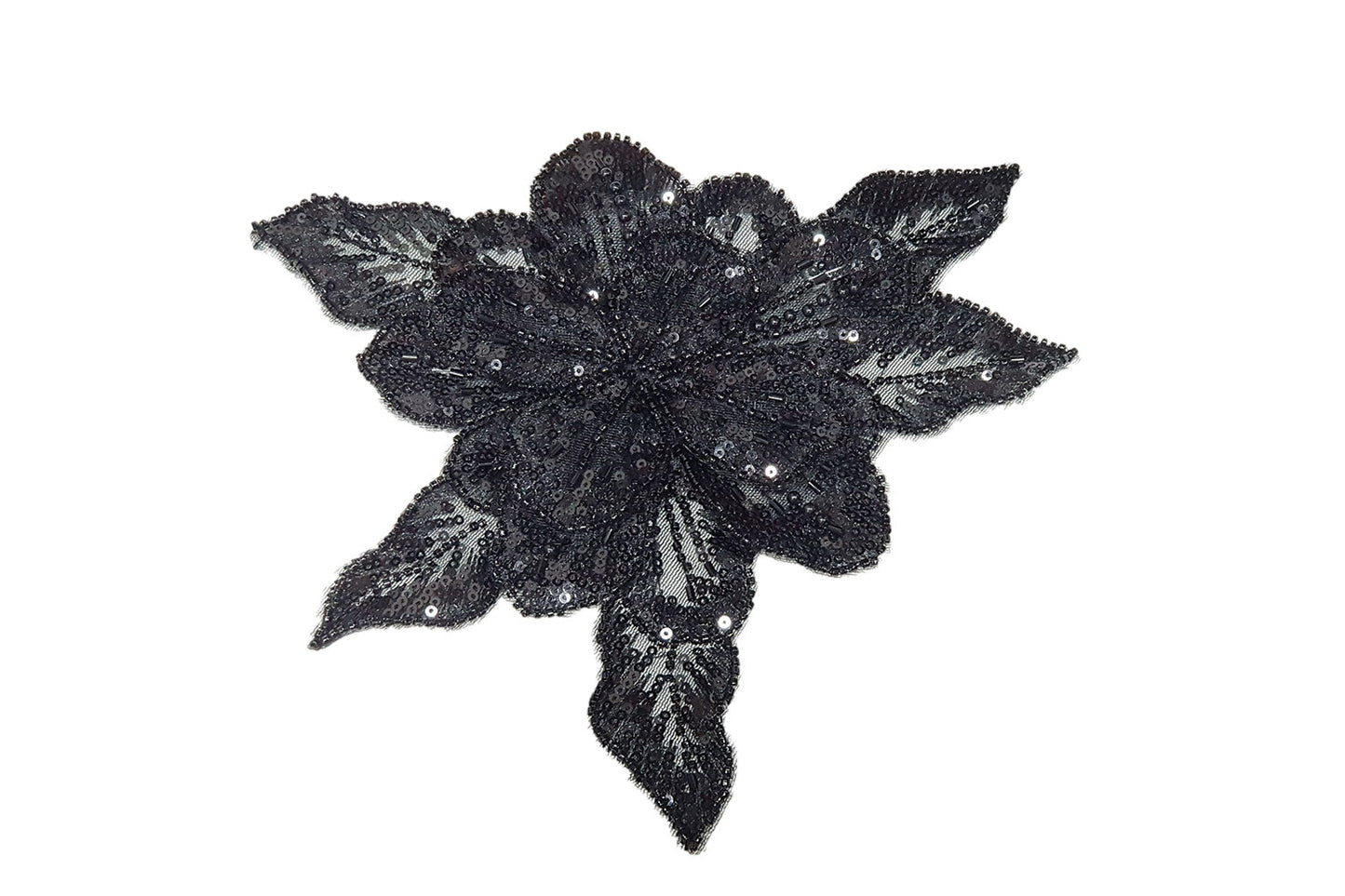 Black Color Beads and Sequins work Flower Patch with Net Base