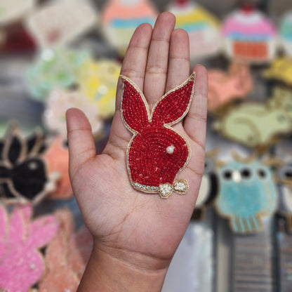 Bunny Face with beads work kiddish patch