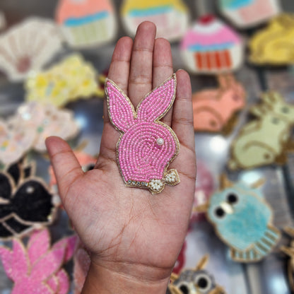 Bunny Face with beads work kiddish patch