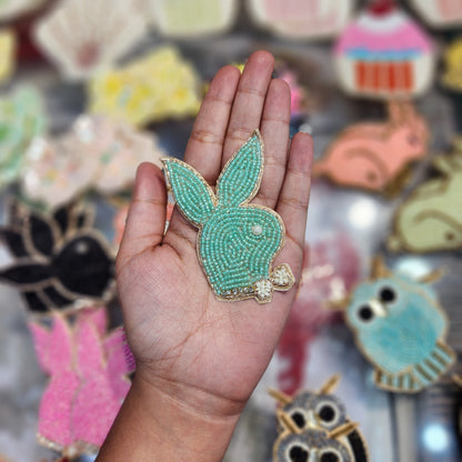 Bunny Face with beads work kiddish patch