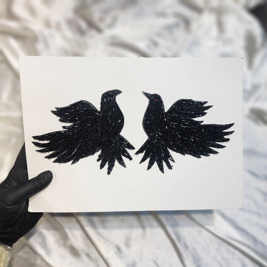 Black Color Nalki Work Bird Patch 2 pieces