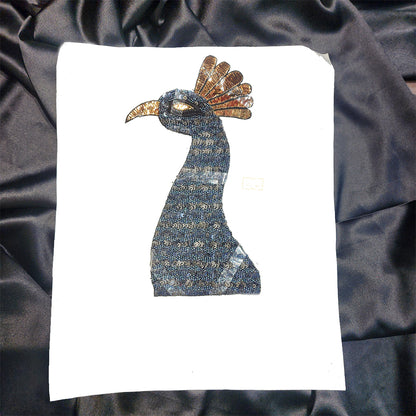Blue Color Peacock Face Sequins and Beads Work Patch