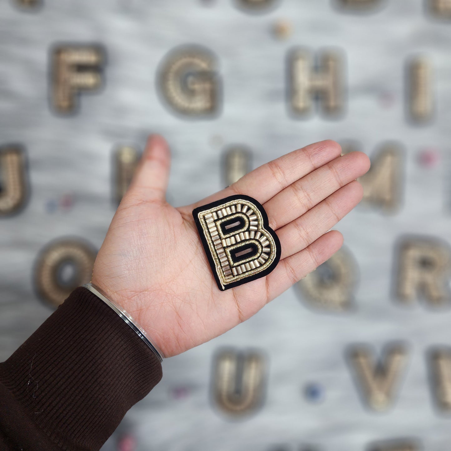 Black Golden Katdana work Alphabet iron Patch