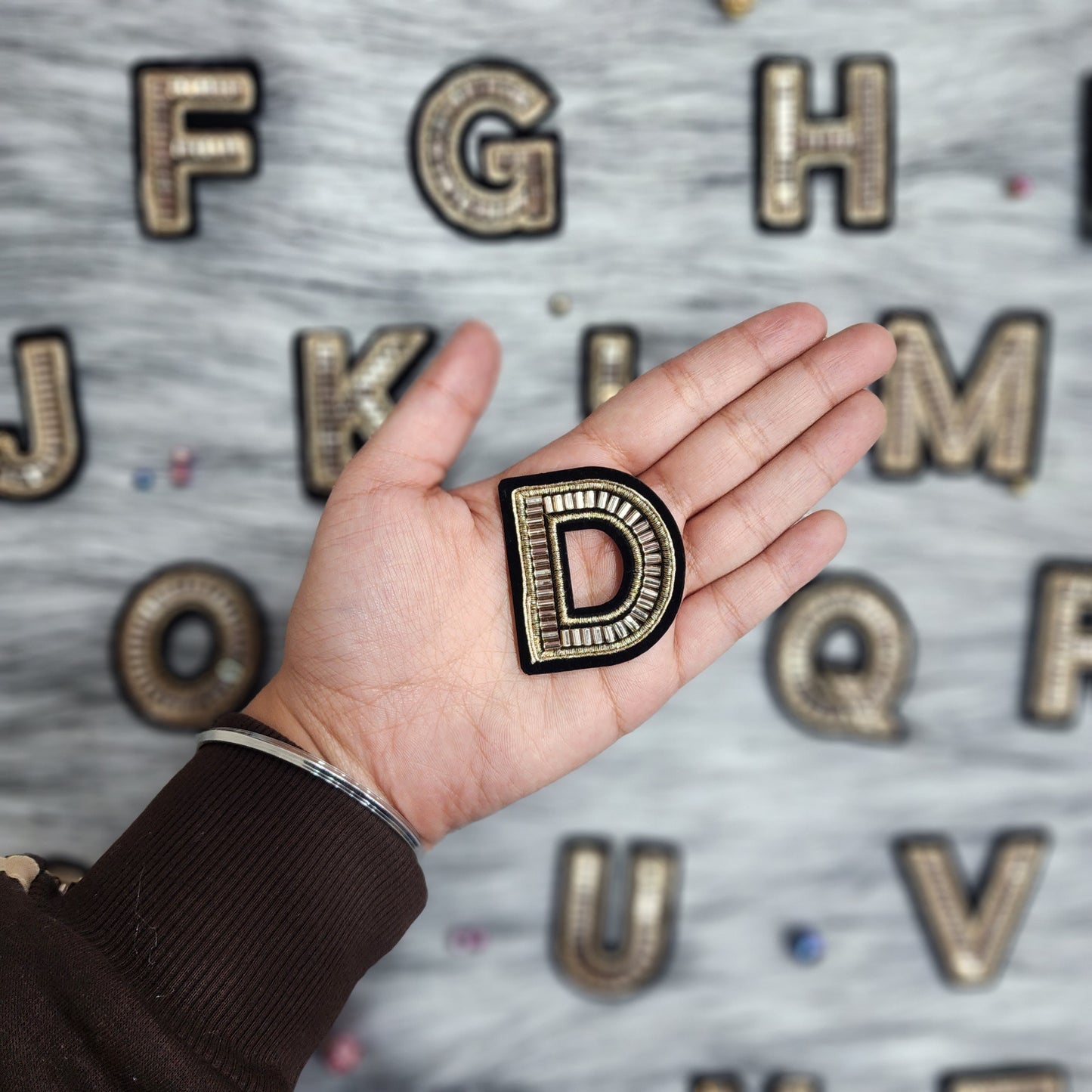 Black Golden Katdana work Alphabet iron Patch