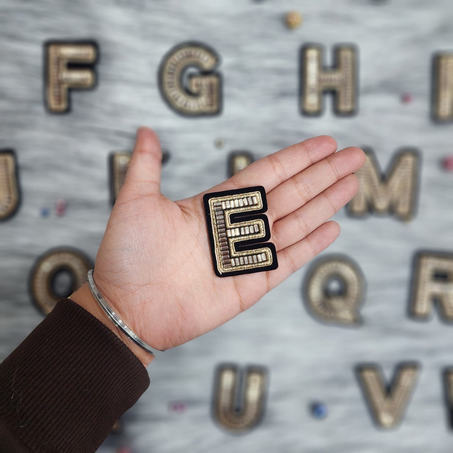 Black Golden Katdana work Alphabet iron Patch