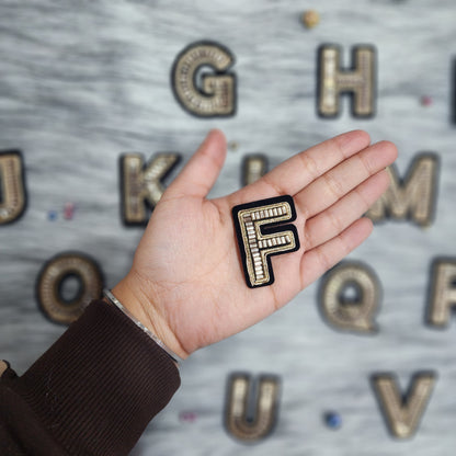 Black Golden Katdana work Alphabet iron Patch