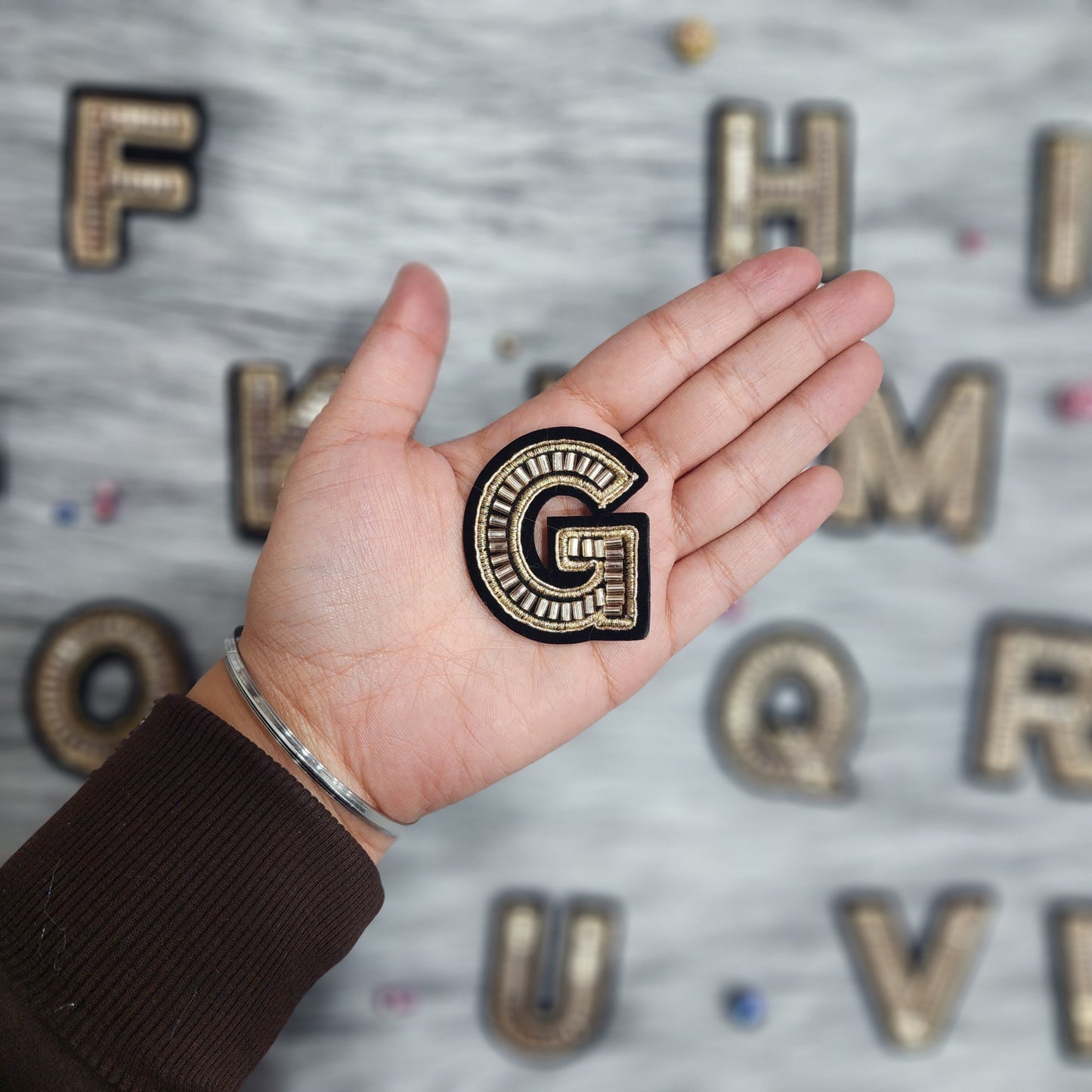 Black Golden Katdana work Alphabet iron Patch