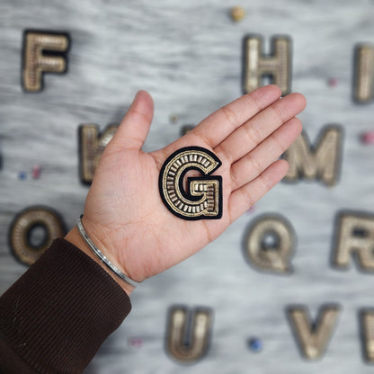 Black Golden Katdana work Alphabet iron Patch